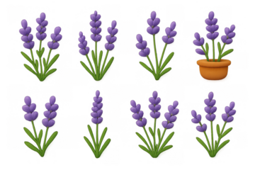 Lavender set with potted plant in detailed 3d realistic style for botanical designs