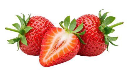 Isolated Strawberries with Cut Slice