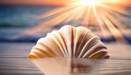 intricate natural shell design with rays and calm water background in soft earthy tones for artistic coastal themes