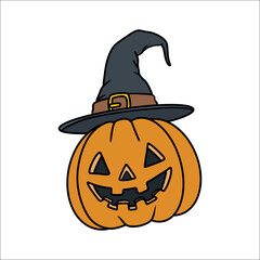 Halloween pumpkin vector design wearing a witch's hat