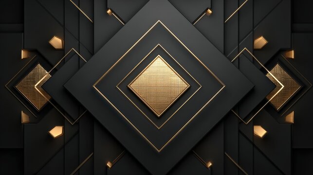 Luxury black and gold background with geometric shapes creating abstract design