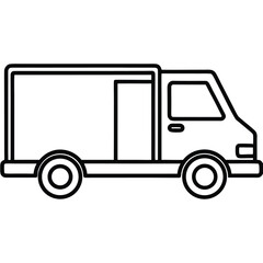 Vector art of simple line drawing of a delivery van, representing transportation and shipping services