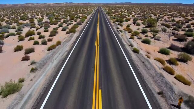 Pavement markings consisting of unbroken amber lines on roadway in arid region
