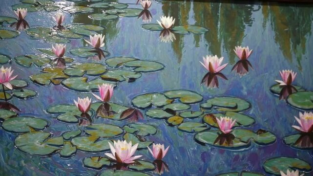 Closeup View of Section of Impressionist Waterlily Paintings