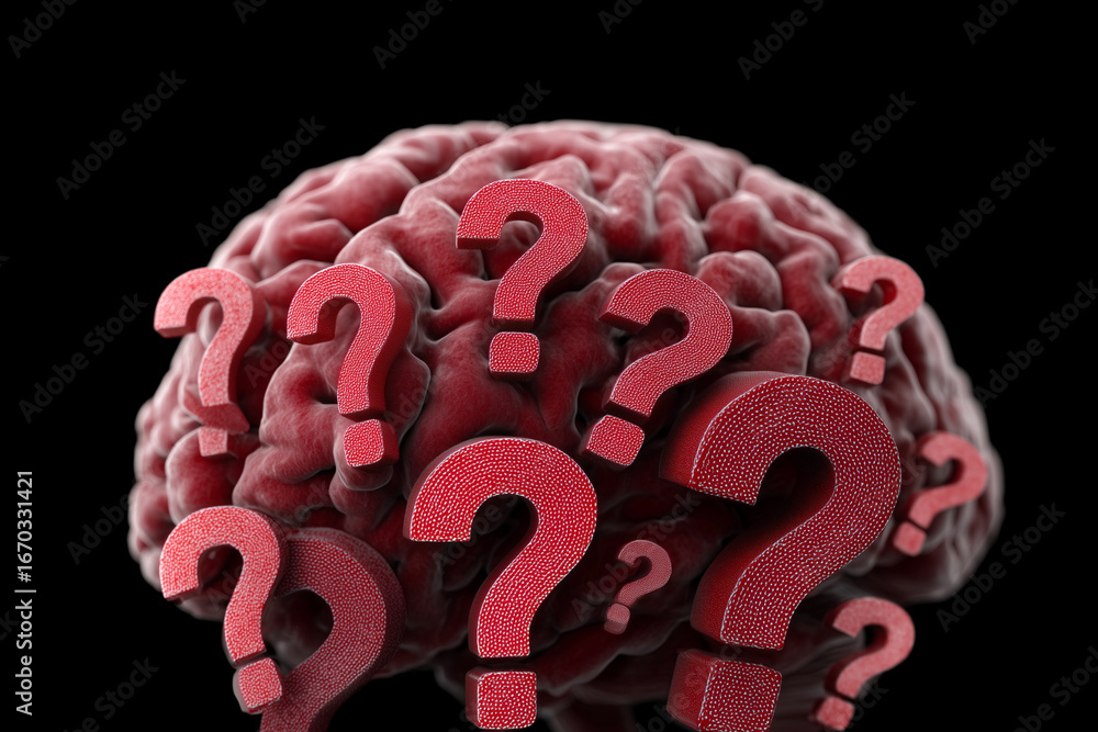 Poster a brain with many questions written on it