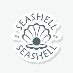 Seashell with pearl icon sticker isolated on gray background