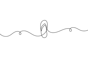 Continuous one line drawing of beach slippers sandals minimalist style outline vector isolated illustration back and white
