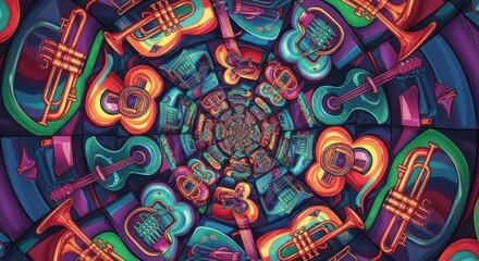 Chromatic Rhapsody: An Infinite Kaleidoscopic Tunnel of Guitars and Trumpets