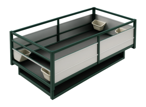 Sheep transport trailer with double-layered flooring and feeding troughs