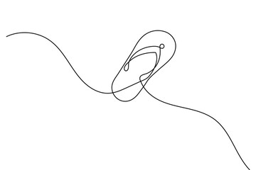 Obraz premium Continuous one line drawing of beach slippers sandals minimalist style outline vector isolated illustration back and white 