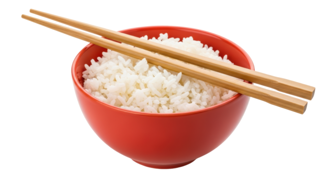 Isolated Bowl of Rice with Chopsticks
