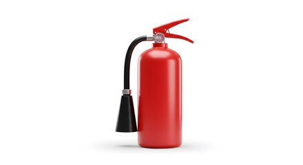 Fototapeta premium Red Fire Extinguisher Device Standing on White Background Safety Equipment