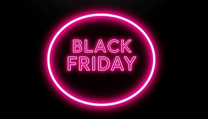 Neon pink ellipse on black background, Black Friday sale design,  marketing,  illustration