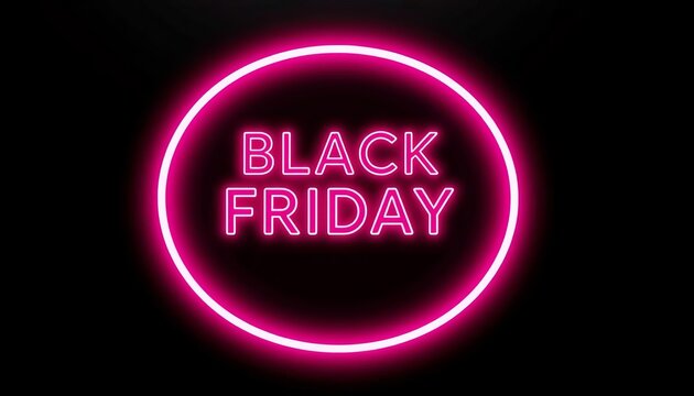 Neon pink ellipse on black background, Black Friday sale design,  marketing,  illustration