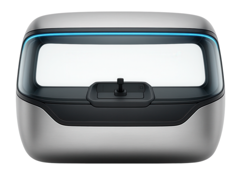 Monorail driver's compartment with panoramic front window and minimalistic console