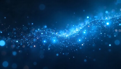 Shimmering waves of blue light and bokeh softly dance across a dark, deep background