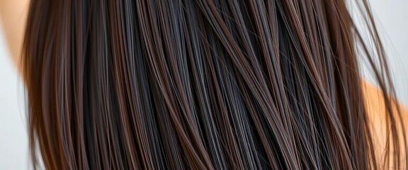 Fototapeta premium Long, dark hair being carefully combed, smooth and shiny, studio, maintenance