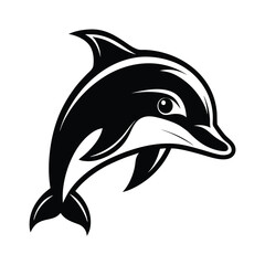 Vector art of stylized black and white illustration of a dolphin leaping, isolated on a, perfect for aquatic themes and marine life designs