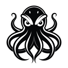 Vector art of menacing octopus with sharp eyes and tentacles, a creature of the deep sea, depicted in a bold graphic style