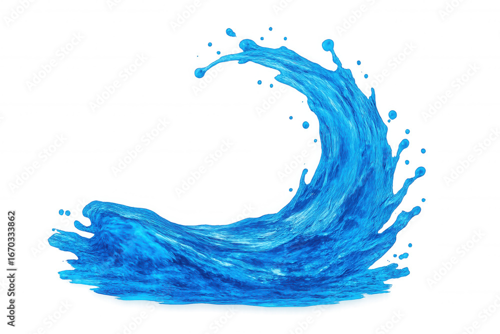 Poster dynamic blue water splash forming a cresting wave, isolated on a transparent background, perfect for