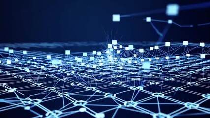 Digital Technology Background Animation Featuring Square Particles and Data Streams to Represent the Concept of Database Encryption and Cybersecurity - Powered by Adobe