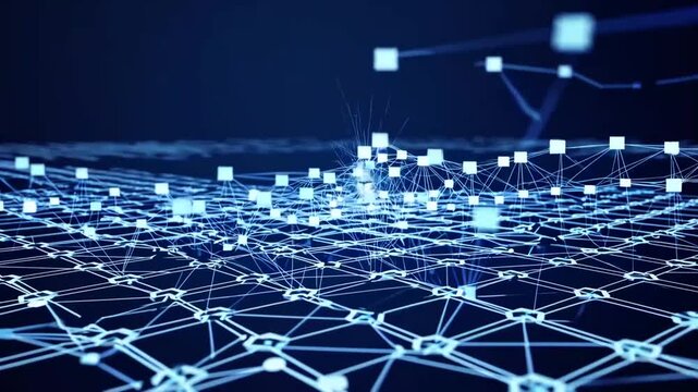 Digital Technology Background Animation Featuring Square Particles and Data Streams to Represent the Concept of Database Encryption and Cybersecurity
