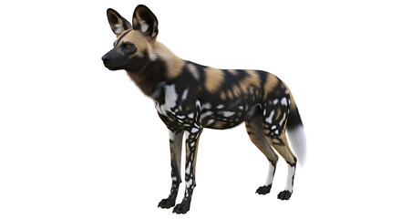 African Wild Dog standing on white background