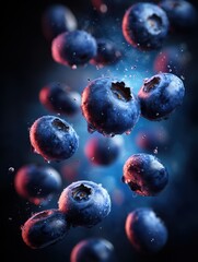 Fototapeta premium Berry Explosion. Fresh Blueberries Bursting in the Air with Colorful Background