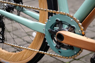 Bike Chainring. Green Cycling: Zenithal View of Gravel or Road Bicycle Components