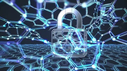 Digital encryption and cybersecurity protection system with interconnected hexagonal data nodes and secure information transfer - Powered by Adobe