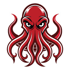 Vector art of fierce red octopus mascot with menacing eyes and tentacles, , symbolizing power, danger, and the deep sea