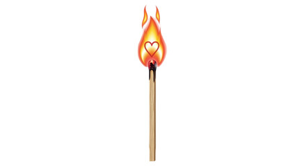 Isolated Burning Matchstick with Heart Flame