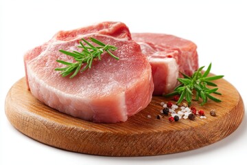 Fototapeta premium Boneless Pork Chops Isolated. Raw Pork Chop Pieces for Ingredient Preparation on Chopping Board