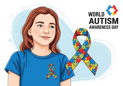 Girl with autism awareness ribbon