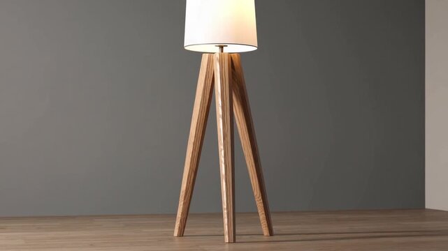 floor-standing illumination device with three wooden legs, including path for editing. Computer-generated ry