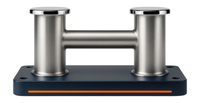 Heavy-duty marine bollard with double cylindrical posts and flat top