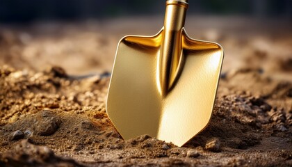 a ceremonial gold painted spade for a groundbreaking