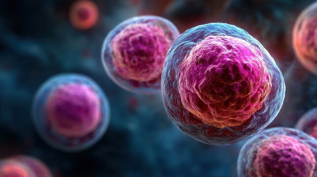 Cancer Genome - 3D Illustration of Embryonic Stem Cells and Cellular Therapy in Abstract Bio Background