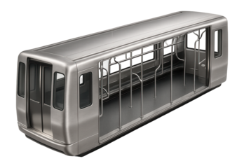 Open-plan train car with standing room and handrails for stability