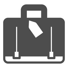 Leather briefcase with tag solid icon, traveler survey concept. Vector graphics. Tourist luggage, baggage sign on white background, glyph style icon for mobile or web design.
