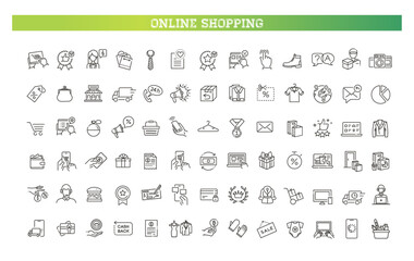 Thin lines web icons set - E-commerce, shopping