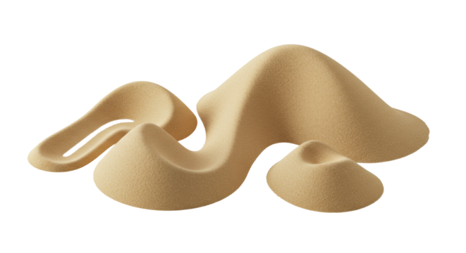 Meticulously arranged abstract composition of fine light brown granular material forming elegant undulating shapes on a transparent high-key background, concept of meticulous development for FinTech