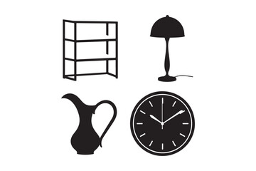 Collection of black silhouettes of household objects