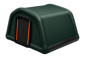 Large tent structure with inflatable walls and entry flap