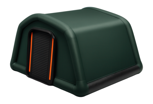 Large tent structure with inflatable walls and entry flap