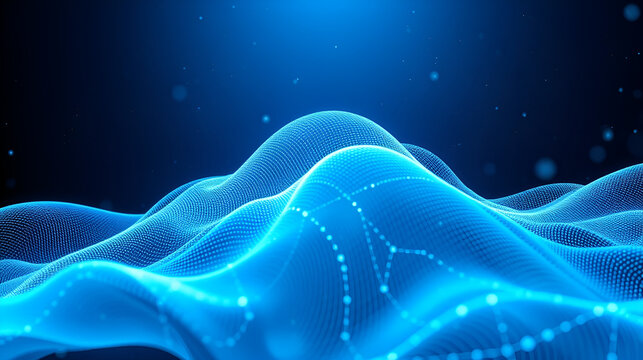 Visualization of digital clouds, particular wave dynamic mesh big data technology, futuristic analysis and processing of global information, vector background