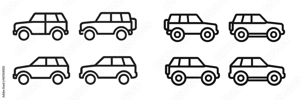 Poster different types of simple car illustrations lined up in rows for design and creative purposes