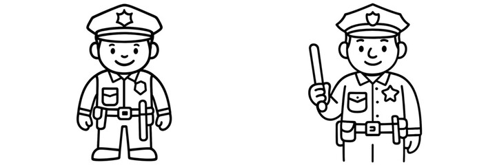 Cartoon police officers in simple designs for educational or creative activities