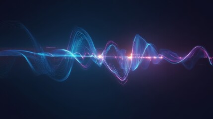 Fototapeta premium Abstract digital waveform with glowing blue and purple light streams, representing futuristic sound visualization, captured in high-resolution concept art.