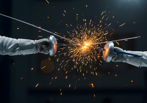 Fencers swords clash in action - Powered by Adobe